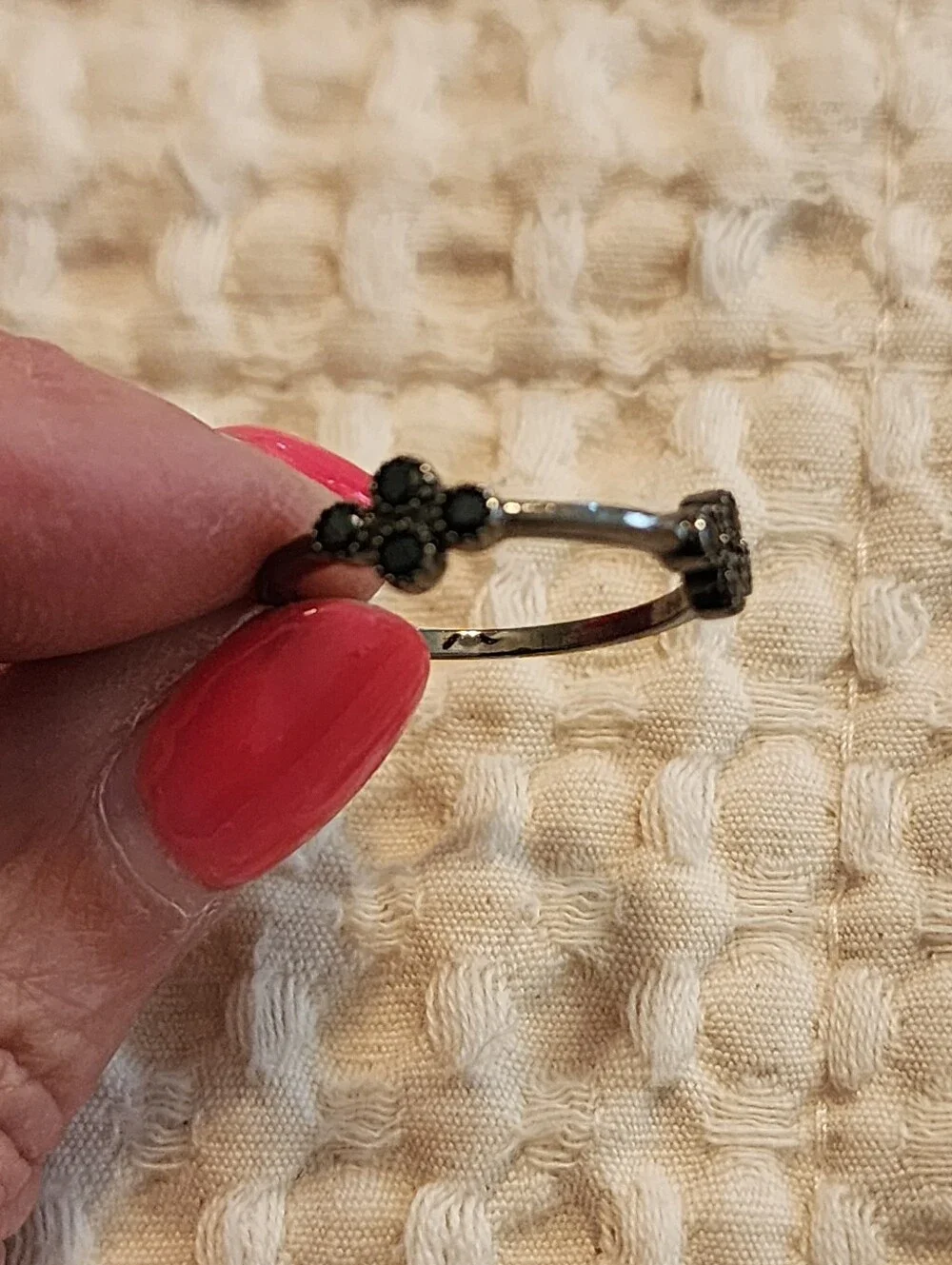 Freida Rothman Black Crystal Flower Stations Stacking Ring Sz 7